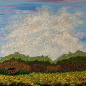 Autumn by the Barn Acrylic Painting, 12 x 12